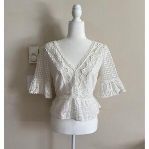 Abercrombie & Fitch Top Womens Medium‎ Crochet Lace V Neck Cottage Boho